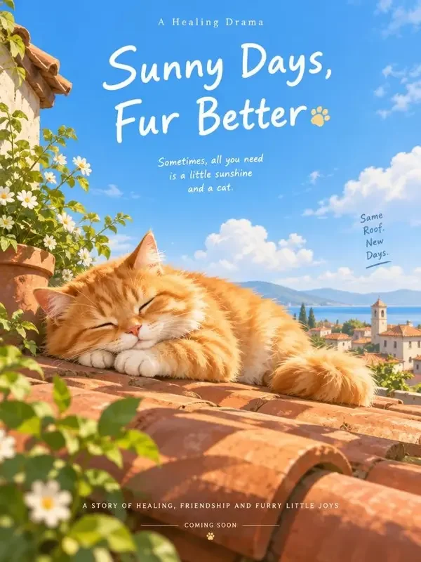 《猫在屋顶晒太阳》短剧封面 - 黄果短剧官网萌宠陪伴治愈短剧